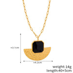 18K gold exaggerated fan-shaped volcano with gemstone design simple style necklace and earrings set - QH Clothing