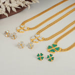 18K gold exquisite and fashionable four-leaf clover flower inlaid with gemstone design pastoral style necklace bracelet earrings set - QH Clothing