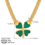 18K gold exquisite and fashionable four-leaf clover flower inlaid with gemstone design pastoral style necklace bracelet earrings set - QH Clothing