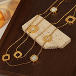 18K gold exquisite and dazzling geometric shape necklace with sweater chain design and light luxury style - QH Clothing