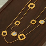 18K gold exquisite and dazzling geometric shape necklace with sweater chain design and light luxury style - QH Clothing