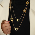 18K gold exquisite and dazzling geometric shape necklace with sweater chain design and light luxury style - QH Clothing