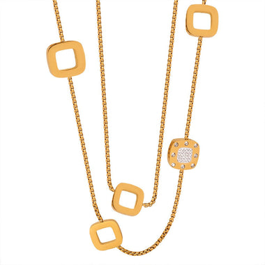 18K gold exquisite and dazzling geometric shape necklace with sweater chain design and light luxury style - QH Clothing