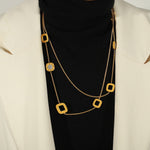 18K gold exquisite and dazzling geometric shape necklace with sweater chain design and light luxury style - QH Clothing