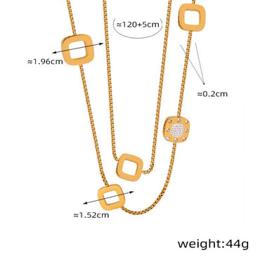 18K gold exquisite and dazzling geometric shape necklace with sweater chain design and light luxury style - QH Clothing