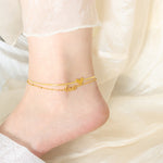 18K gold exquisite and fashionable heart with "LOVE" double-layer design anklet - QH Clothing