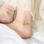 18K gold exquisite and fashionable heart with "LOVE" double-layer design anklet - QH Clothing