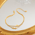 18K gold exquisite and fashionable heart with "LOVE" double-layer design anklet - QH Clothing