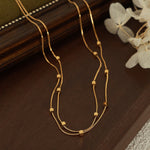 18K gold exquisite and fashionable double-layered versatile necklace with bead design - QH Clothing