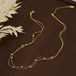 18K gold exquisite and fashionable double-layered versatile necklace with bead design - QH Clothing