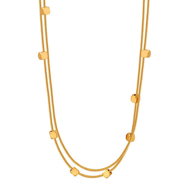 18K gold exquisite and fashionable double-layered versatile necklace with bead design - QH Clothing