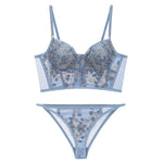 Exquisite Floral Lace Bra Set - S / Blue - Clothing