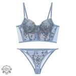 Exquisite Floral Lace Bra Set - S / Blue - Clothing