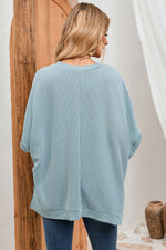 Apricot Ribbed Knit Batwing Sleeve Tunic Oversized T Shirt