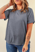 Black Casual Plain Crew Neck Tee