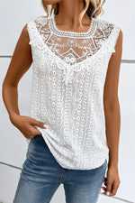 Black Guipure Lace Crochet Keyhole Back Tank Top