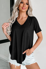 Medium Grey V Neck Pocketed Rounded Hem Tee