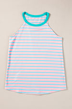 Pink Stripe Round Neck Tank Top