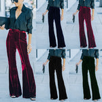 Fall Women Clothing Gold Velvet Bootcut Trousers High Waist Casual Pants - QH Clothing