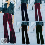 Fall Women Clothing Gold Velvet Bootcut Trousers High Waist Casual Pants - QH Clothing