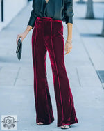 Fall Women Clothing Gold Velvet Bootcut Trousers High Waist Casual Pants - QH Clothing