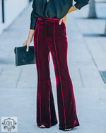 Fall Women Clothing Gold Velvet Bootcut Trousers High Waist Casual Pants - QH Clothing