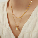 18K gold fashionable simple spiral pattern and gemstone design versatile necklace - QH Clothing