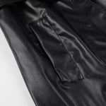 Faux Leather Black Tie Trench Coat - QH Clothing