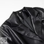 Faux Leather Black Tie Trench Coat - QH Clothing