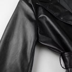 Faux Leather Black Tie Trench Coat - QH Clothing