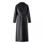 Faux Leather Black Tie Trench Coat - QH Clothing