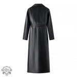 Faux Leather Black Tie Trench Coat - QH Clothing