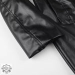 Faux Leather Black Tie Trench Coat - QH Clothing