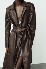 Distressed Faux Leather Fall Coat - QH Clothing