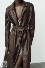 Distressed Faux Leather Fall Coat - QH Clothing