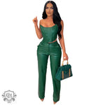 Faux Leather Sexy Two Piece Set - S / Green - Clothing