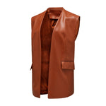 Faux Leather Sleeveless Vest - Clothing