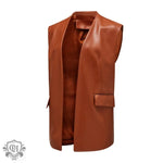 Faux Leather Sleeveless Vest - Clothing