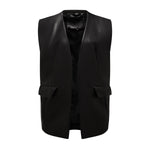 Faux Leather Sleeveless Vest - Clothing