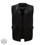 Faux Leather Sleeveless Vest - Clothing