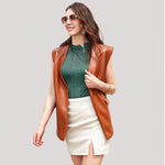 Faux Leather Sleeveless Vest - Clothing