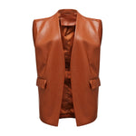 Faux Leather Sleeveless Vest - Clothing