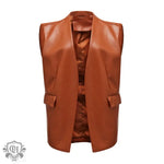 Faux Leather Sleeveless Vest - Clothing