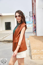 Faux Leather Sleeveless Vest - Clothing