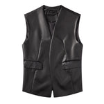 Faux Leather Sleeveless Vest - S / Black - Clothing