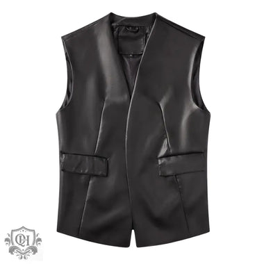 Faux Leather Sleeveless Vest - Clothing