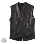 Faux Leather Sleeveless Vest - S / Black - Clothing