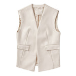 Faux Leather Sleeveless Vest - S / White - Clothing