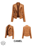 Slim Fit Faux Leather Jacket for Women - QH Clothing