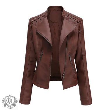 Slim Fit Faux Leather Jacket for Women - QH Clothing